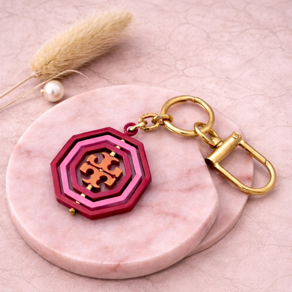 Tory Burch Rotating Geo Keyring/Bag Charm